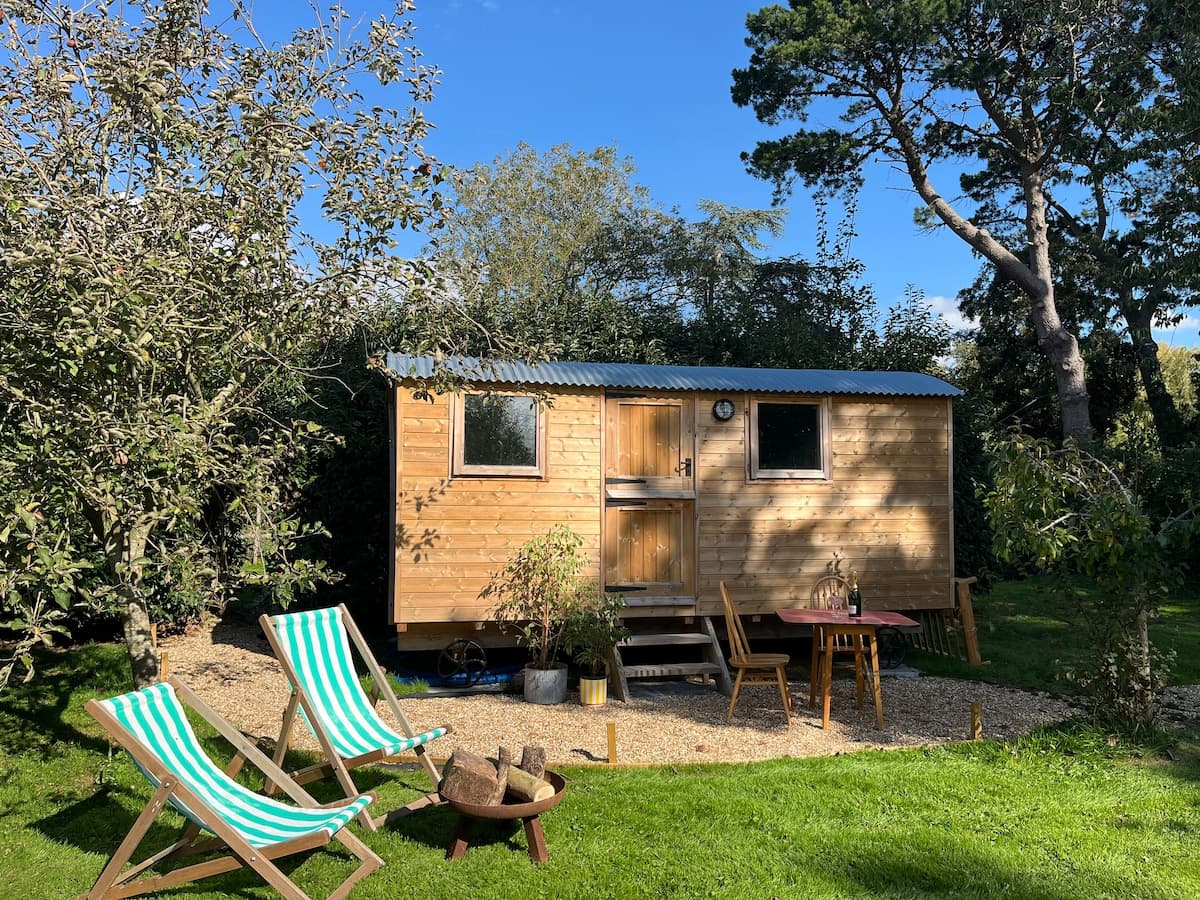 The Orchard shepherd's hut in the apple orchard at Richmond Field