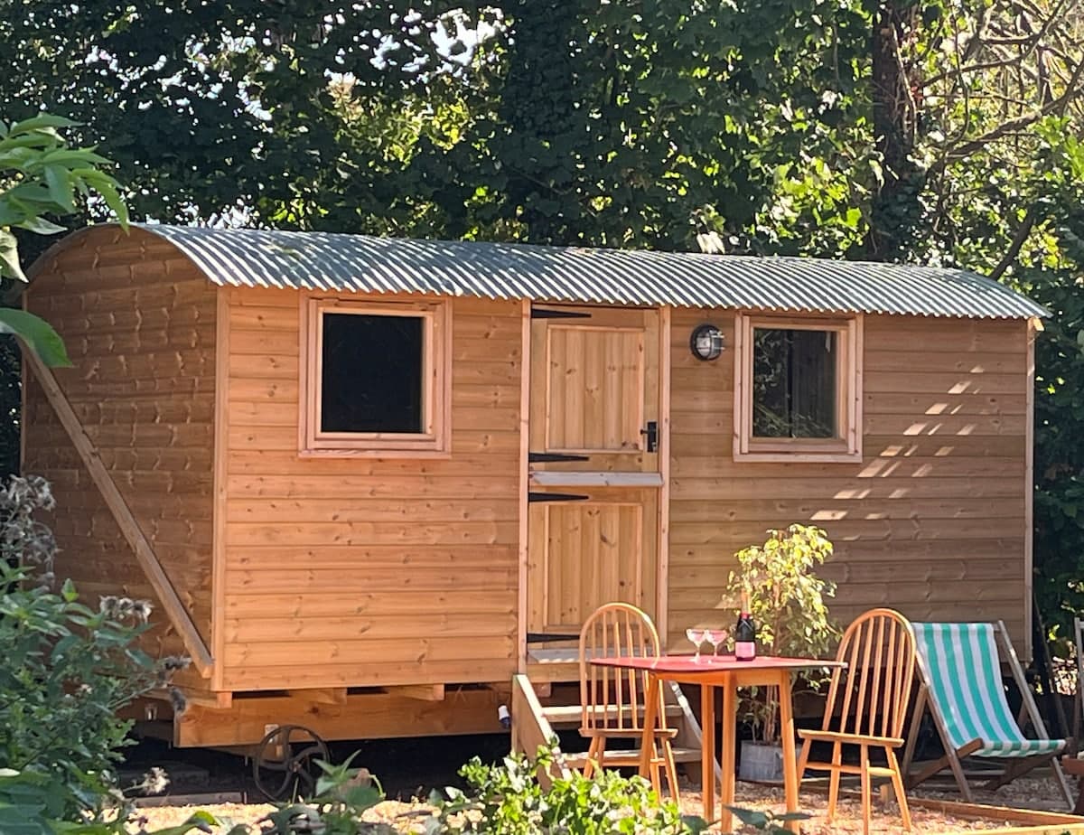 The Hideaway shepherd's hut at Richmond Field, West Ashling, West Sussex
